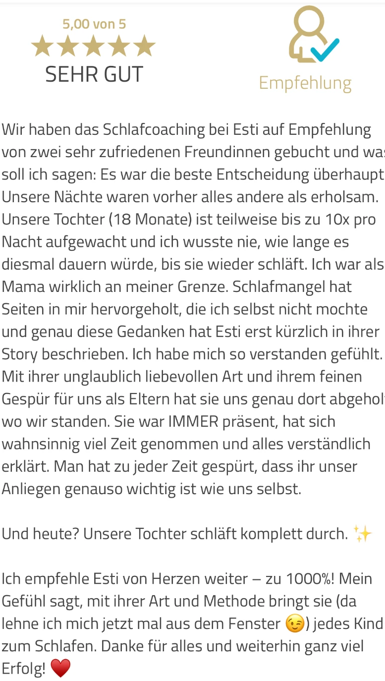 ProvenExpert-Bewertung mit fünf Sternen: Ich empfehle Esti von Herzen weiter – zu 1000 %.